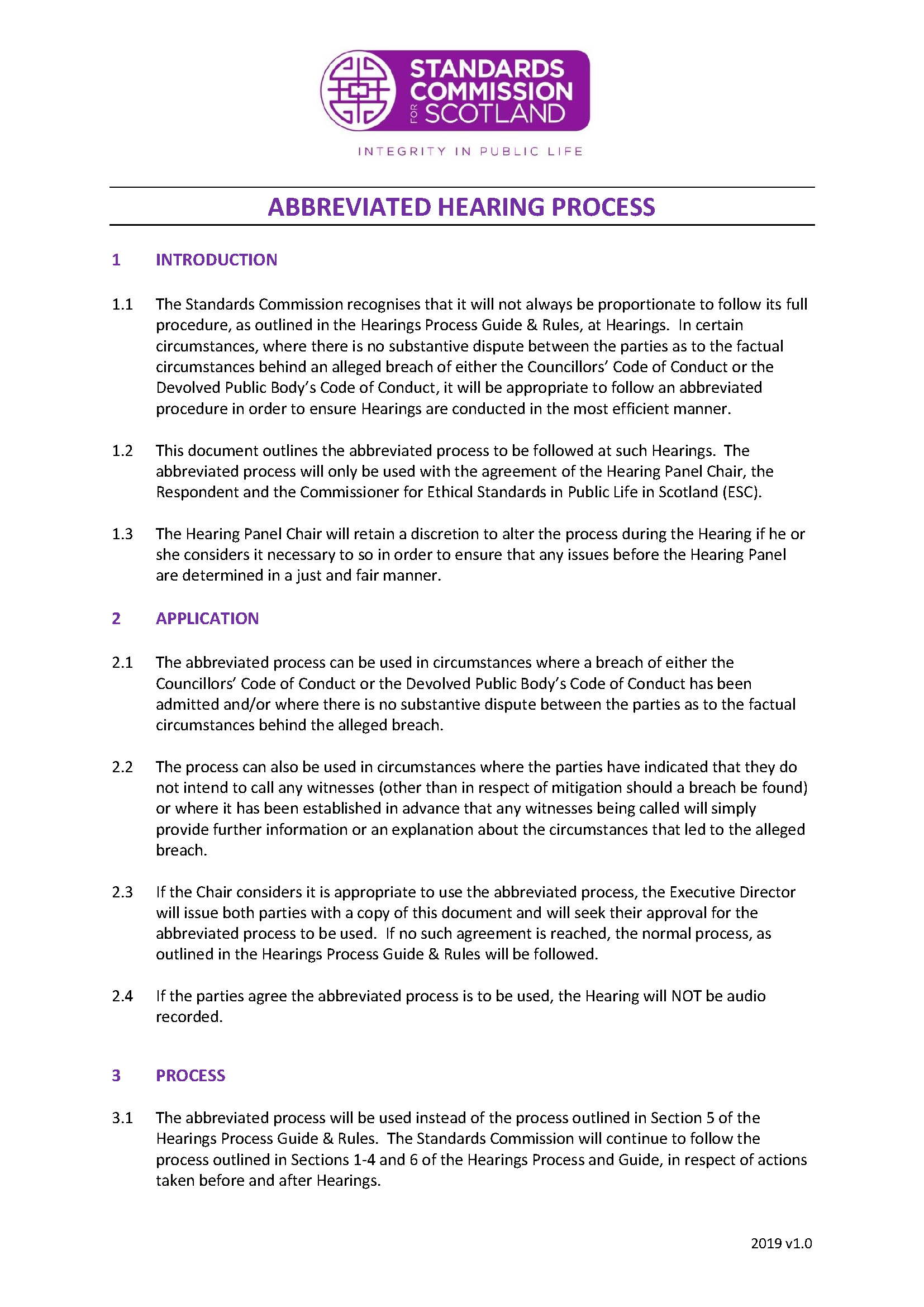 Abbreviated Hearing Process