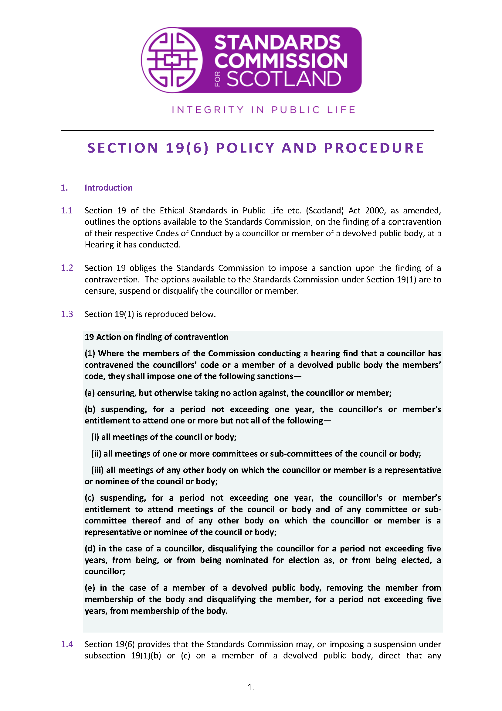Section 19(6) Policy - Imposing a suspension on a member of a devolved public body