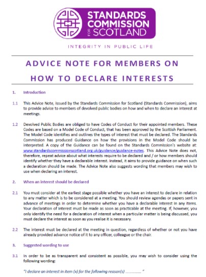 Advice Notes | The Standards Commission for Scotland
